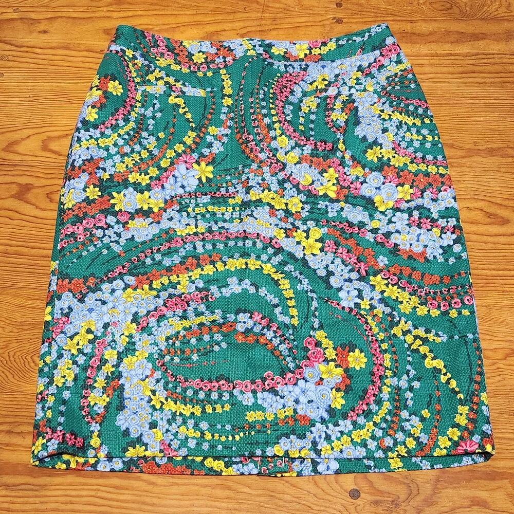 TALBOTS GREEN FLORAL STRAIGHT PENCIL SKIRT SIZE 6 LINED CAREER GARDEN CLASSIC